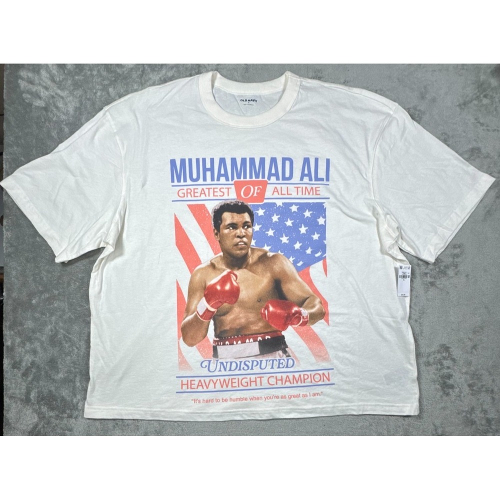 Muhammad Ali Boxing Graphic T-Shirt XL Cream Short Sleeve NWT 896501 Old Navy